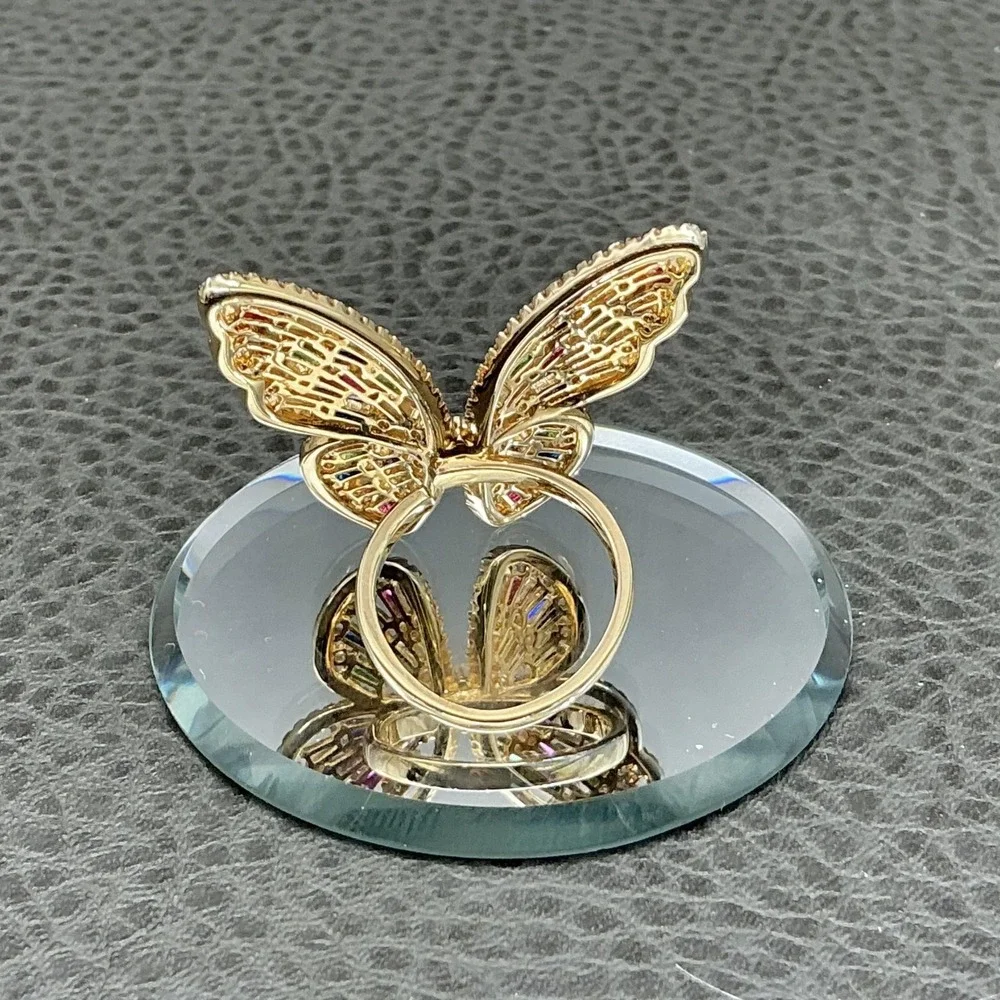 Ring Size 7 Gold Tone Multicolor Butterfly Rhinestone Cocktail Womens Jewelry
